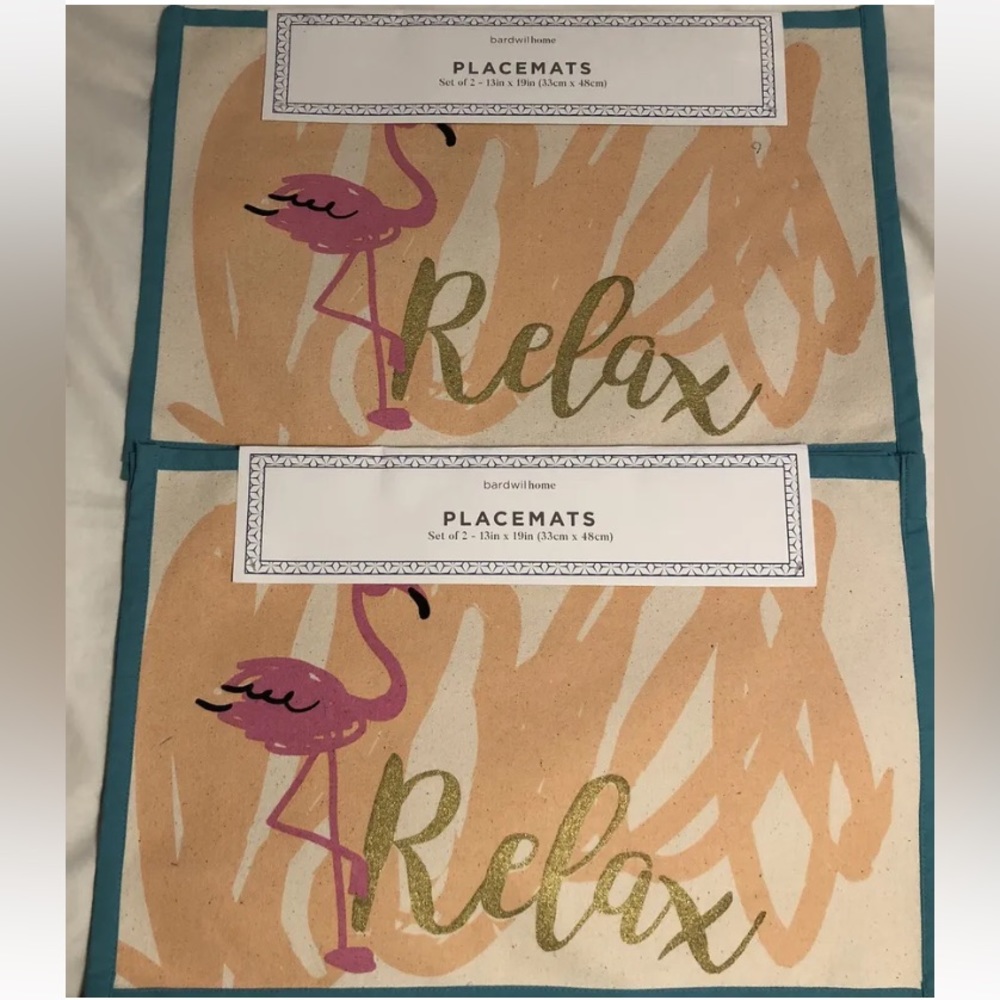 Bardwil Summer Placemats Relax Flamingo Lot Of 4 13x19